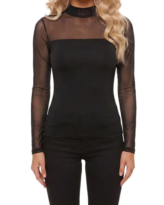 Top Mesh Dopasowany Długi Rękaw