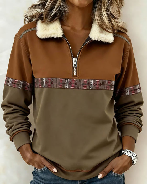 Bluza Polar Blok Kolorów Pół Zamek Błyskawiczny