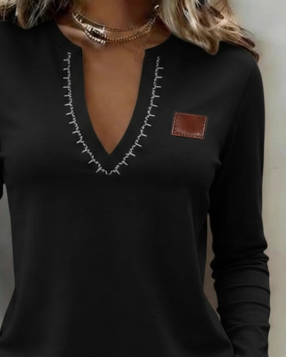 Top Dekolt W Serek Jednokolorowy Stylowy Casual