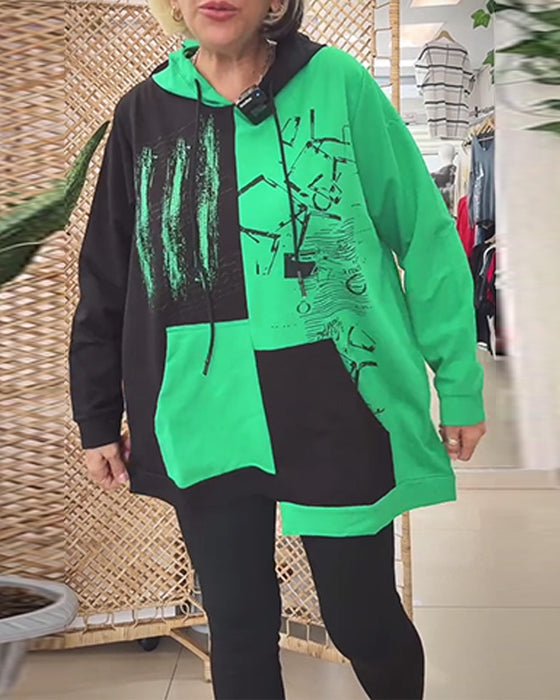 Bluza z kapturem, casual, z nadrukiem w bloki kolorów