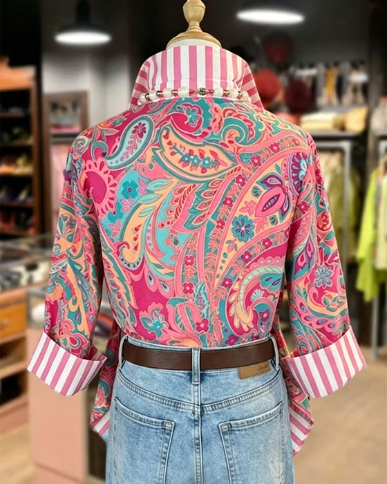 Bluzka Patchwork Kwiatowy Druk Swobodny