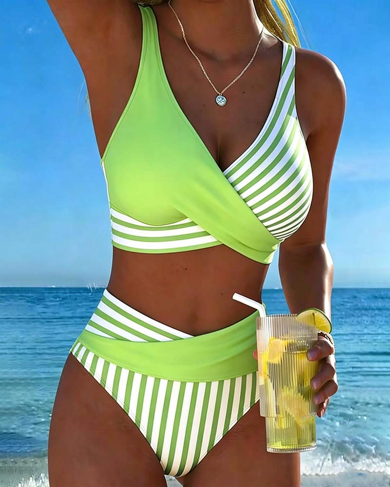Bikini Krzyżowe Paski Drukowany