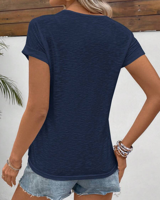 T-Shirt Okrągły Dekolt Jednokolorowy Krótki Rękaw