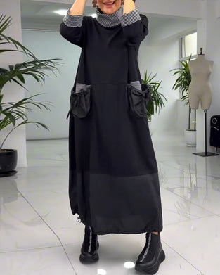 Sukienka w kratę z wysokim kołnierzem i kieszeniami