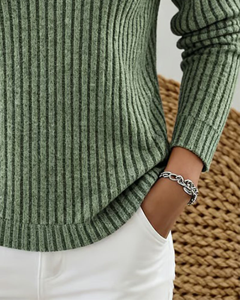 Bluzka Żebrowany Kaptur Dekolt Długi Rękaw