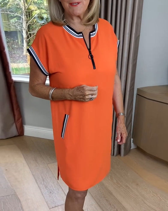 Sukienka Pół-Zamek Kontrastowy Kolor Sport
