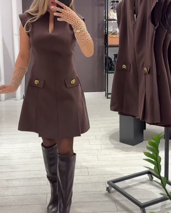 Sukienka V Dekolt Elegancka Bez Rękawów