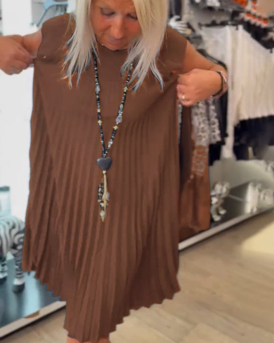 Sukienka plisowana na co dzień z okrągłym dekoltem i jednolitym kolorem