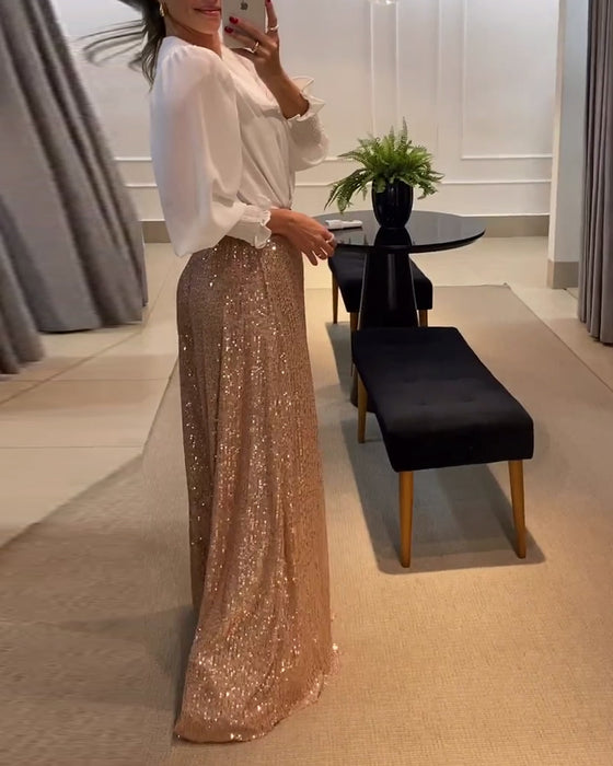 Elegancka bluzka w jednolitym kolorze z dekoltem w serek i rękawami