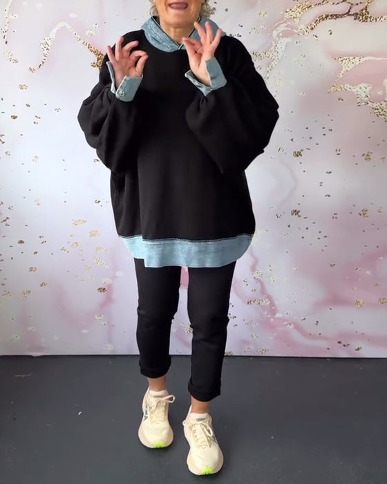 Swobodna bluza z kapturem w kontrastowym kolorze z rękawami typu latarnia