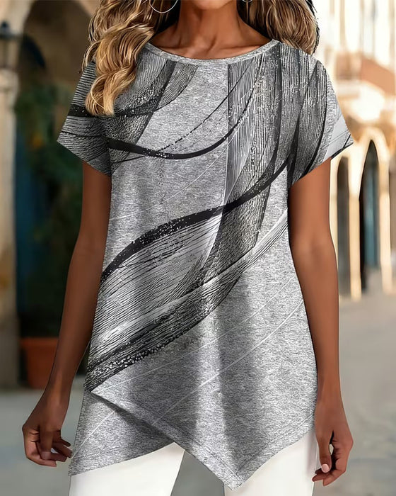 T-Shirt Krótki Rękaw Asymetryczny Brzeg