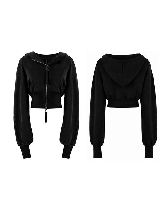 Płaszcz Podwójny Zamek Błyskawiczny Krótki Kaptur Sweatshirt