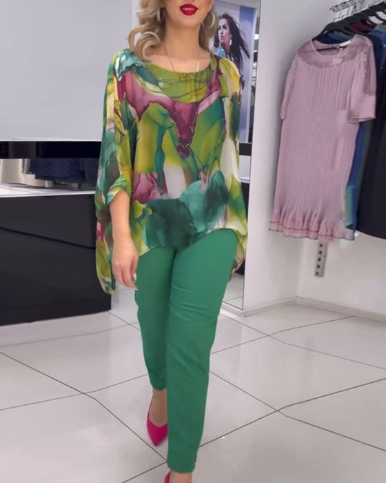 Bluzka z okrągłym dekoltem i rękawami z nadrukiem