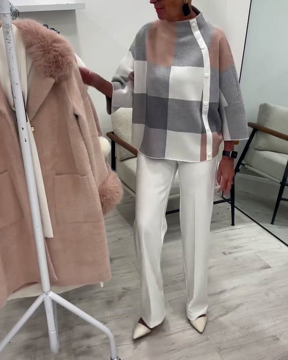 Sweter W Kratę Z Długimi Rękawami I Golfem