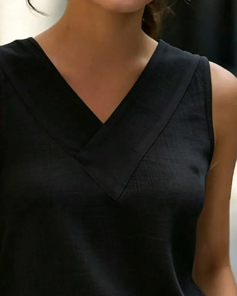 Tank Top Bez Rękawów V-Szyja Krzyż