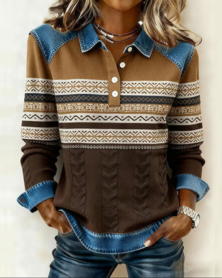 Bluza Z Kołnierzem Typu Button-Down I Łączeniem Kolorów