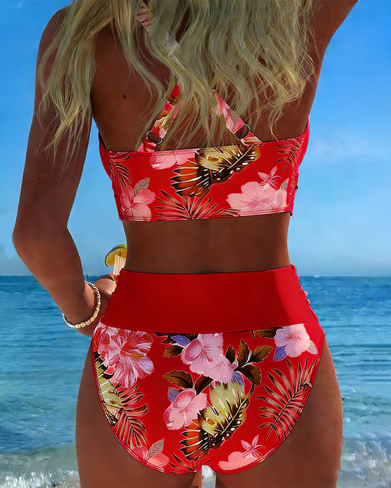 Bikini Kontrast Kwiatowy Rozcięcie