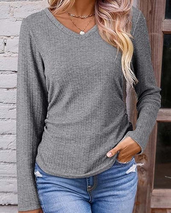 Bluzka Dekolt W Slim Fit Teksturowana