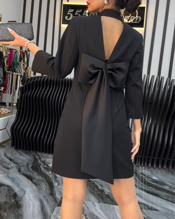 Sukienka Z Kołnierzem Krawat Podwójnie Zapięty Garnitur