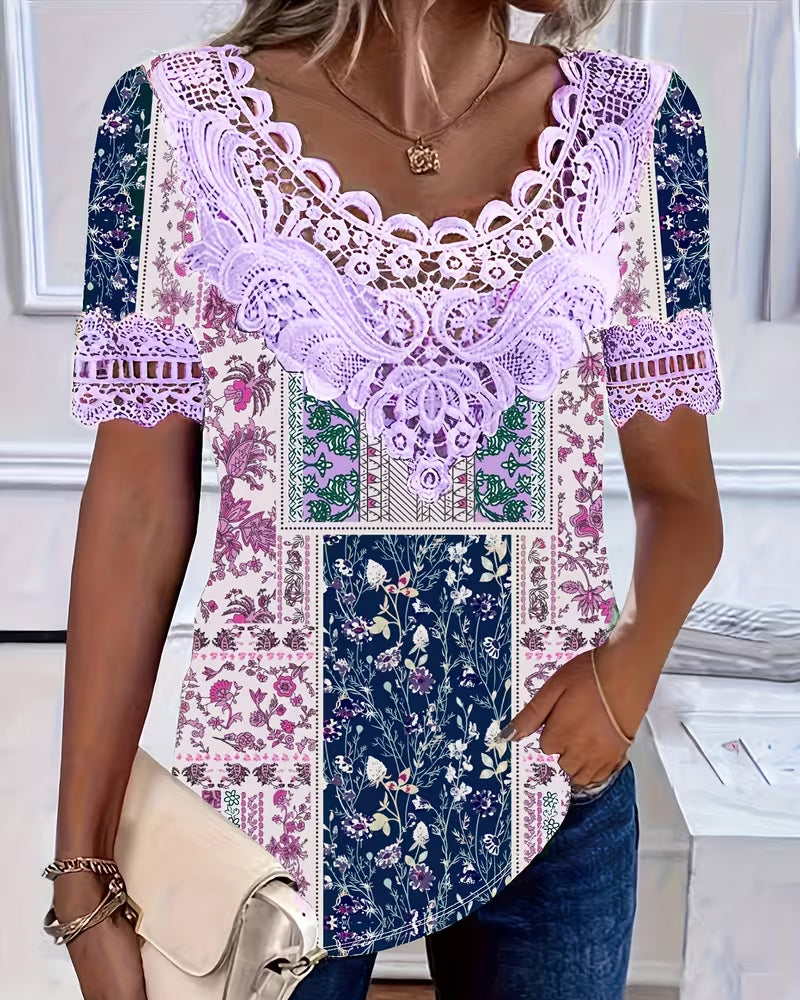 Bluzka Kwiatowy Koronka Patchwork