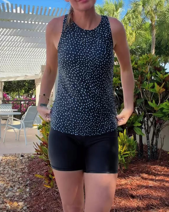 Tankini Okrągły Dekolt Bez Rękawów W Grochy