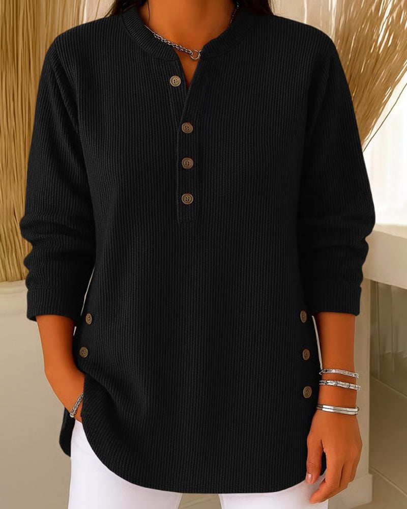 Sweter Henley Guzik Gładki