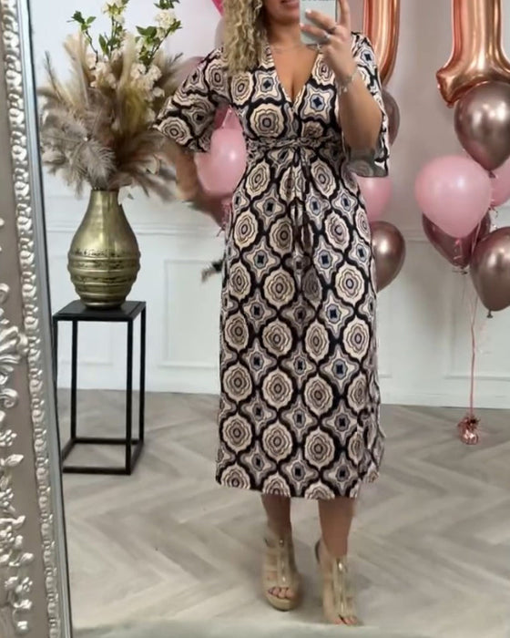 Damska sukienka na co dzień z nadrukiem w etnicznym stylu