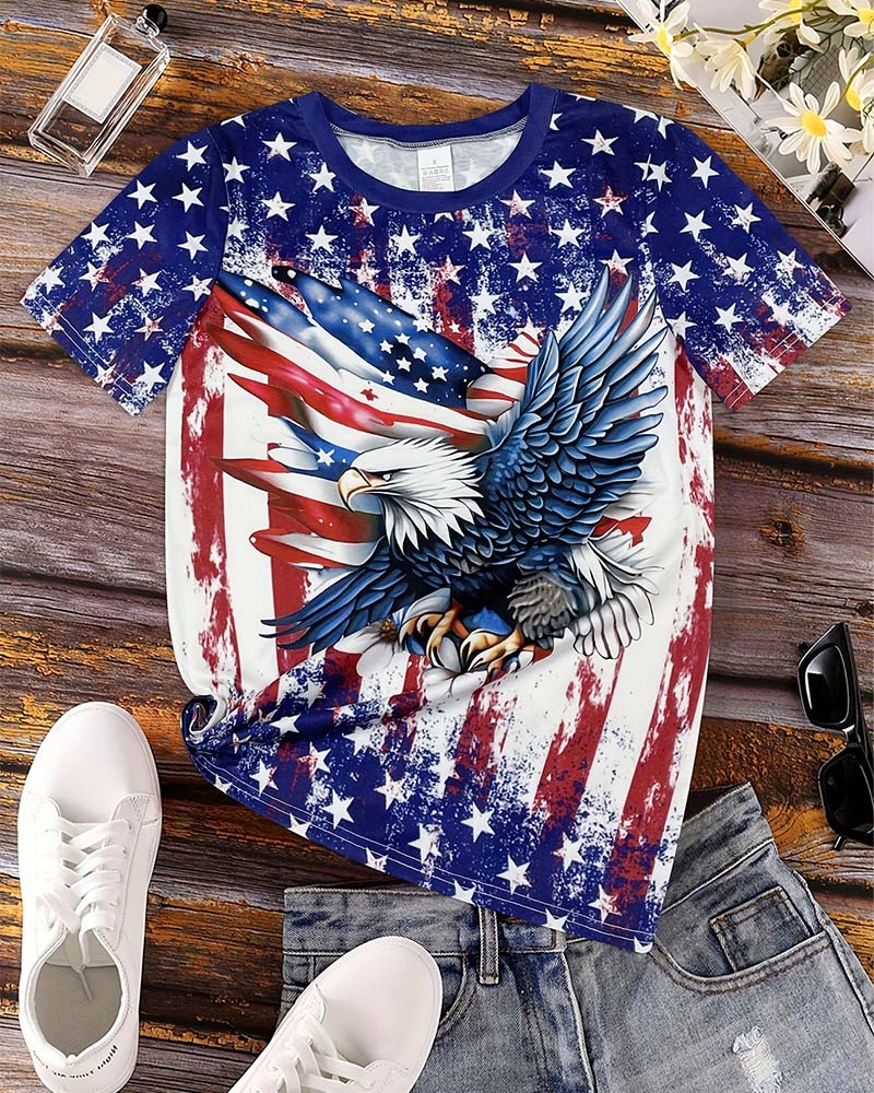 T-Shirt Gwiazdki I Paski Orzeł Druk