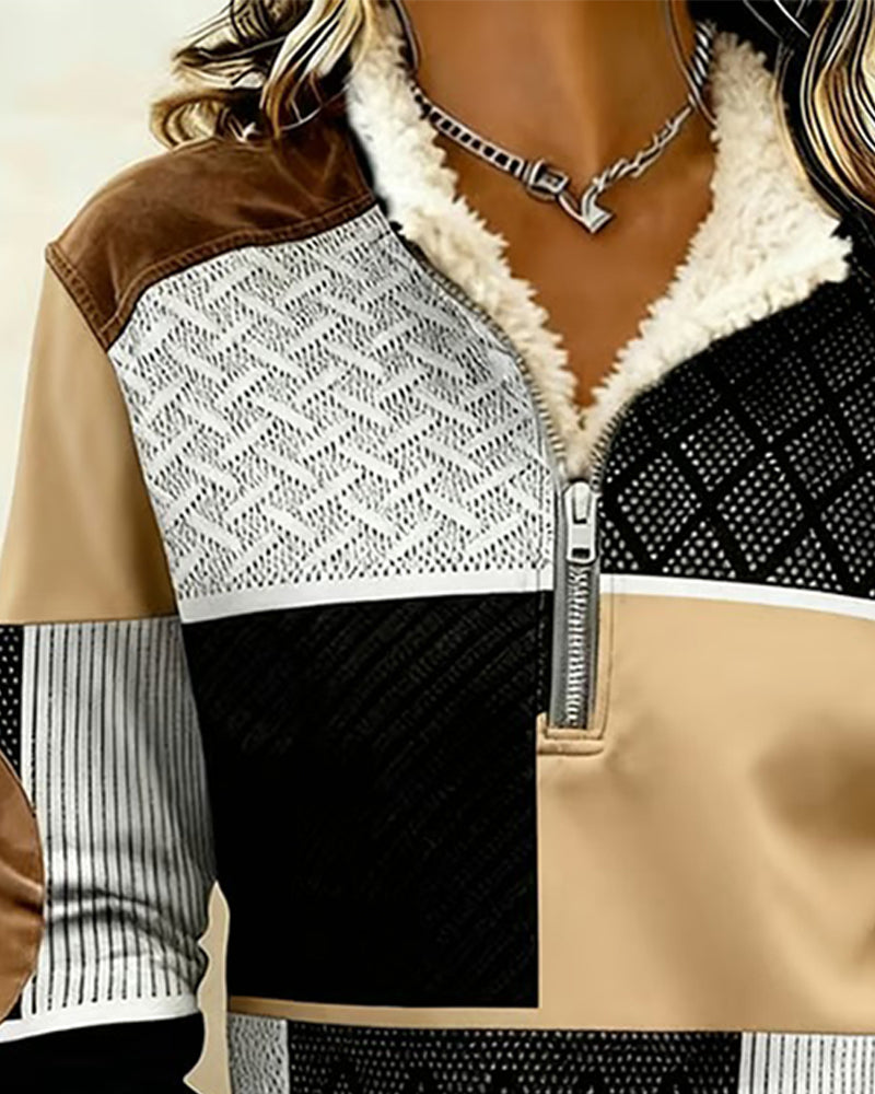 Bluza Pół Zamek Błyskawiczny Wyściełany Polar Kolorblok