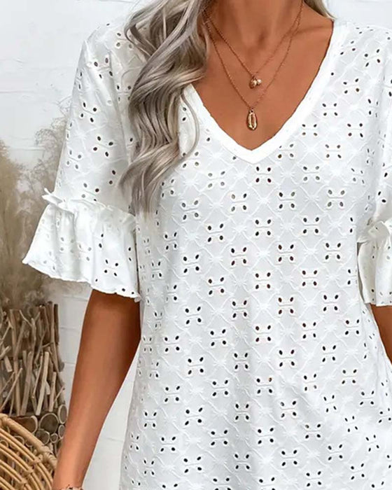 Bluzki Dziurka Od Klucza Falbanka Dekolt W Serek Krótki