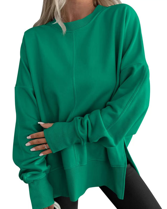 Bluza Boczne Rozcięcie Okrągły Dekolt Luźny