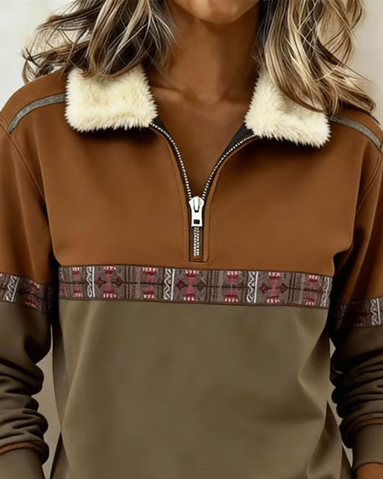 Bluza Polar Blok Kolorów Pół Zamek Błyskawiczny