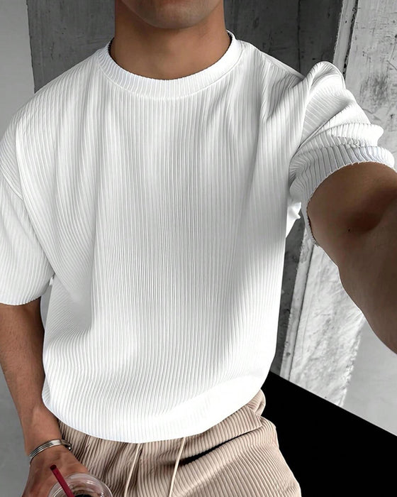 T-Shirt Żebrowany Wysoka Szyja Casual Gładki