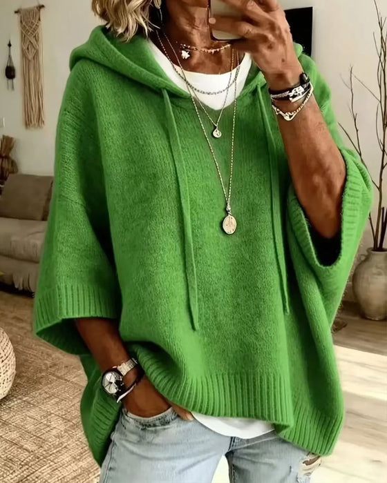 Pullover Z Kapturem Luźny Stylowy Dzianinowy