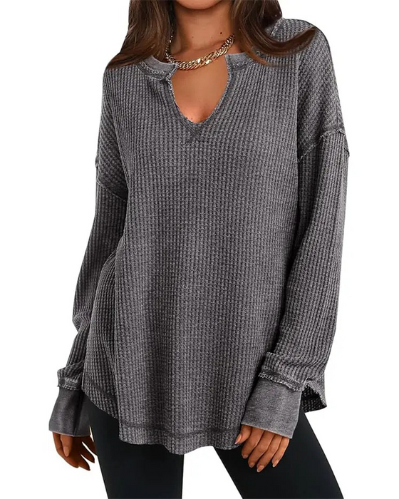 Top Wafel Henley Długi Rękaw