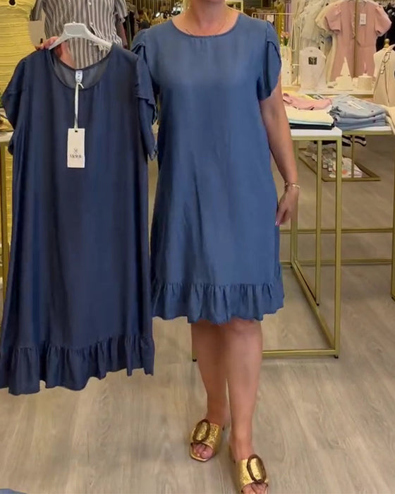 Sukienka Casual Denim Marszczona