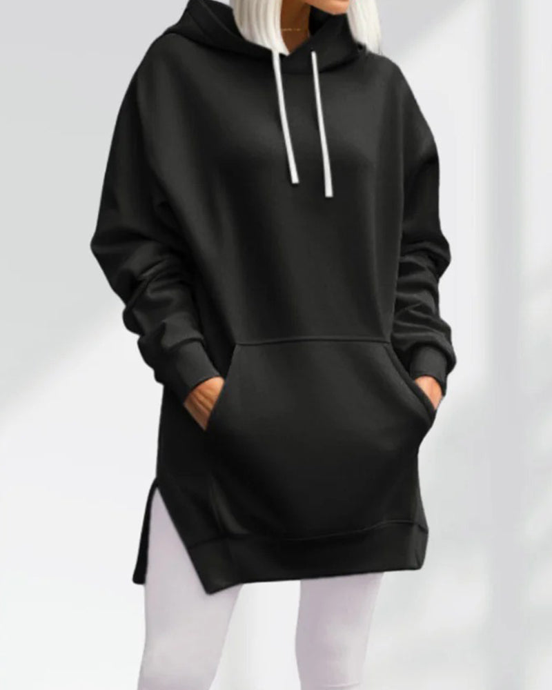 Bluza Z Kapturem Jednokolorowa Luźny Krój Ściągacz