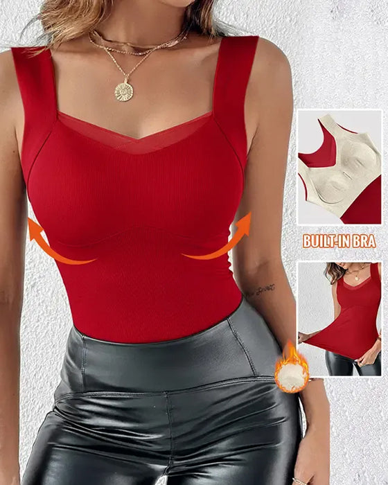 Tank Top Kwadratowa Szyja Gładki Wbudowany Biustonosz