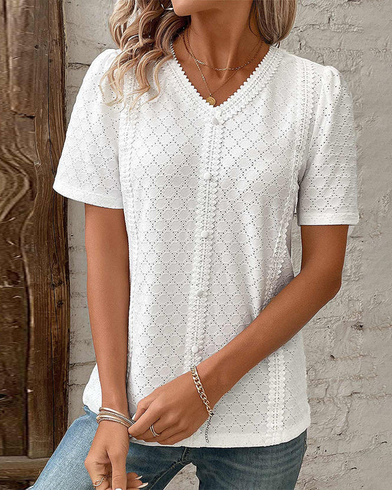 Top z bąbelkowym rękawem w jednolitym kolorze