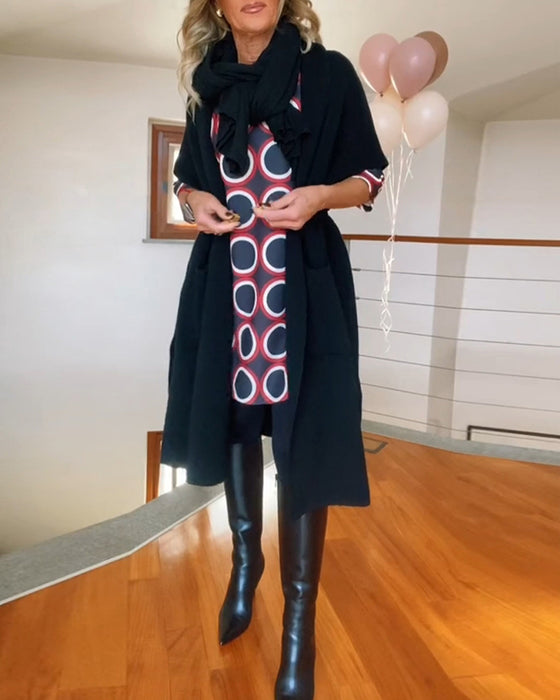 Jednolity kolor kardigan z kieszenią