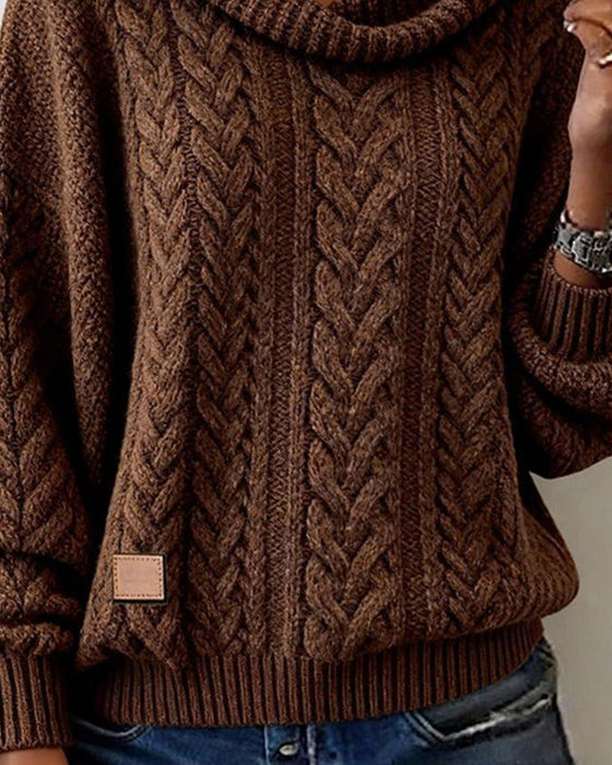 Sweter typu pullover w jednolitym kolorze, dzianina warkoczowa