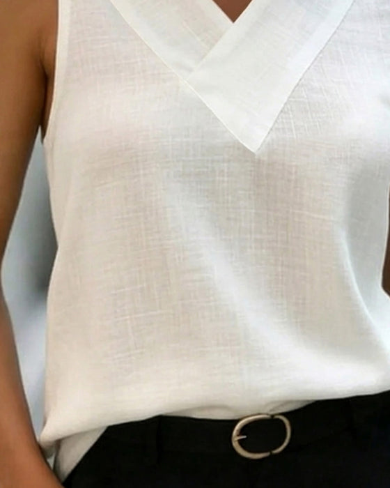 Tank Top Bez Rękawów V-Szyja Krzyż