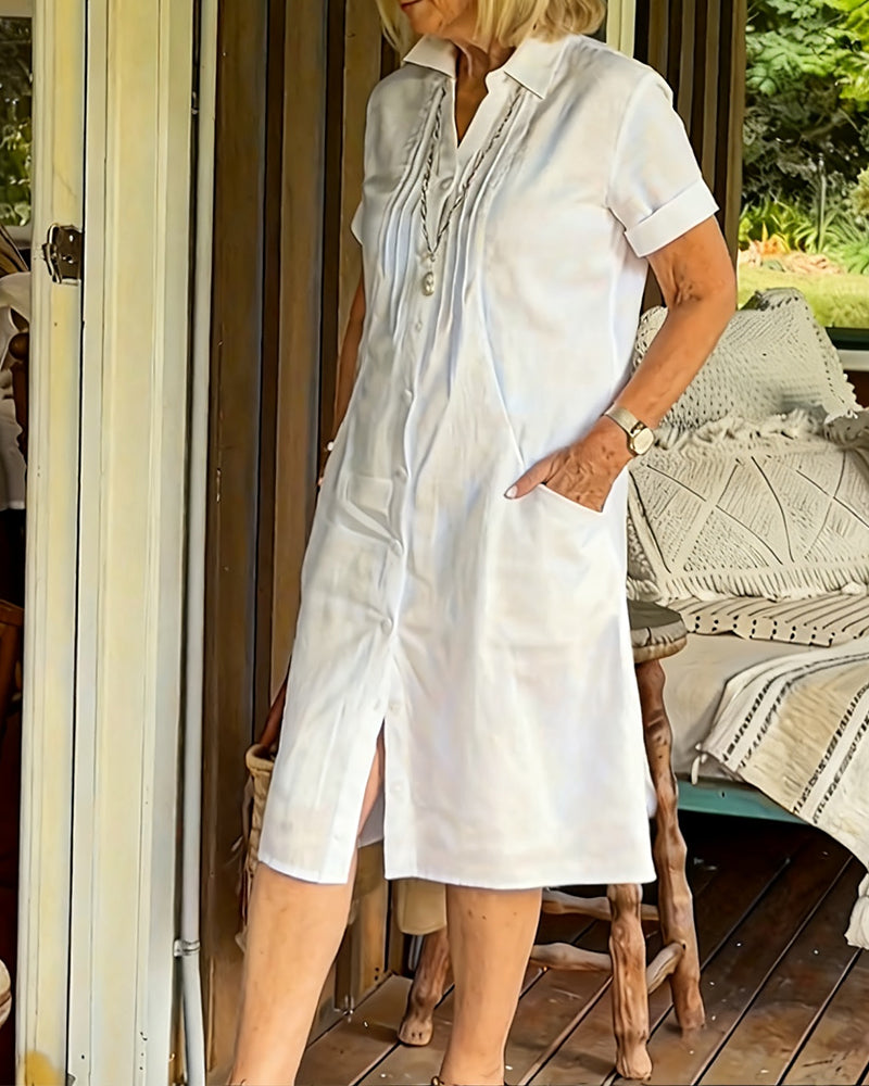 Sukienka Koszulowa Jednokolorowa Zapinana Na Guziki Krótki Rękaw