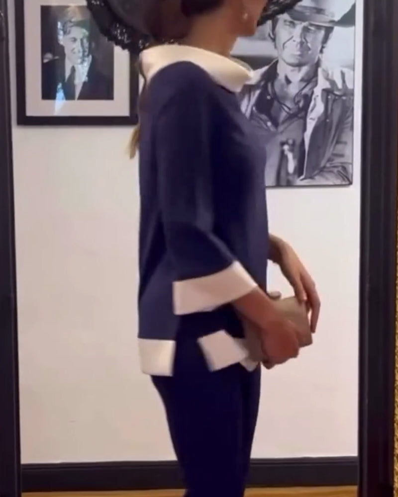 Swobodny, luźny top w kontrastowym kolorze ze stójką