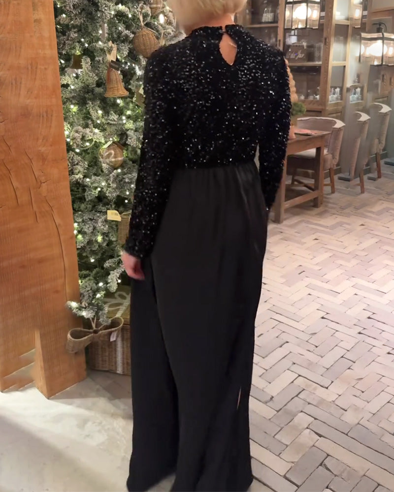 Sukienka Elegancka Cekiny Patchwork Długość Podłogi