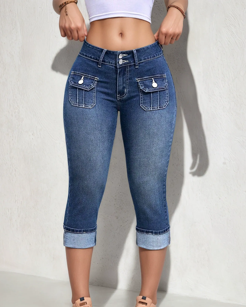 Jeans Casual Kieszeń Skrócony