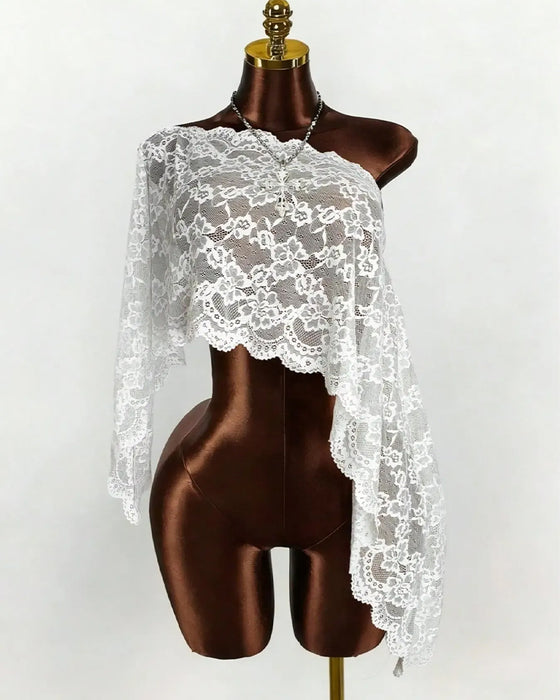 Cover-Ups Sheer Koronka Długi Rękaw