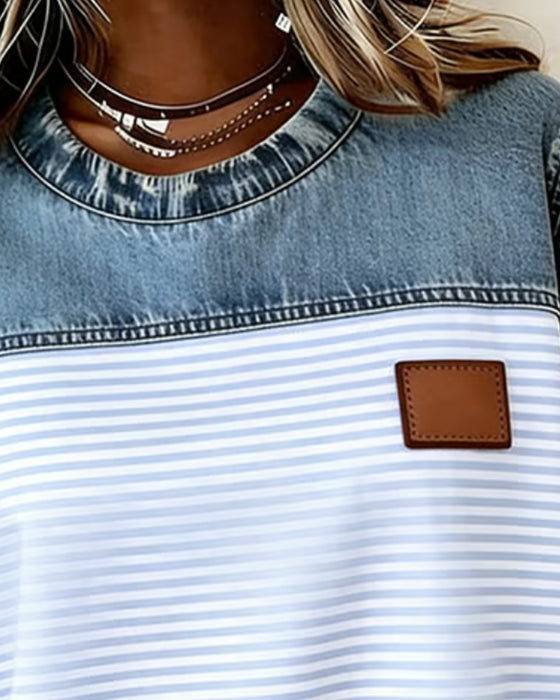 Bluzka Denim Panel Pasek