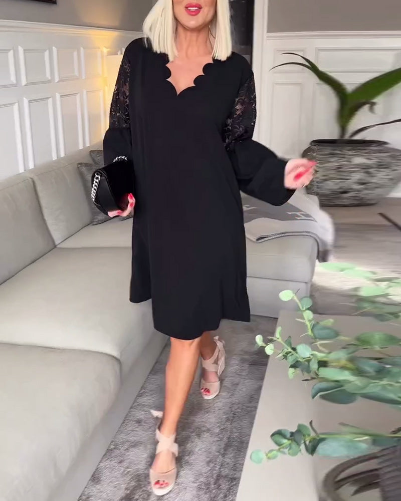 Elegancka sukienka z dekoltem w serek i długim rękawem