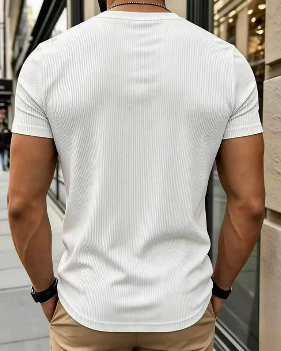 T-Shirt Dekolt W Żebrowana Jednolity Kolor Męski